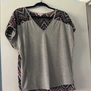Gray V-Neck Patterned Women's Top